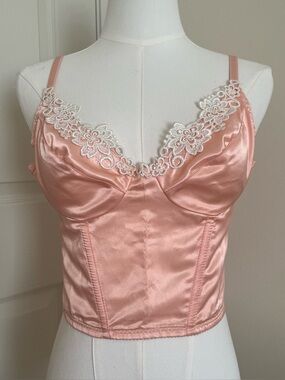 Vintage '80s Empire Intimates Lace Trimmed Peach Corset Womens Size L Coquette